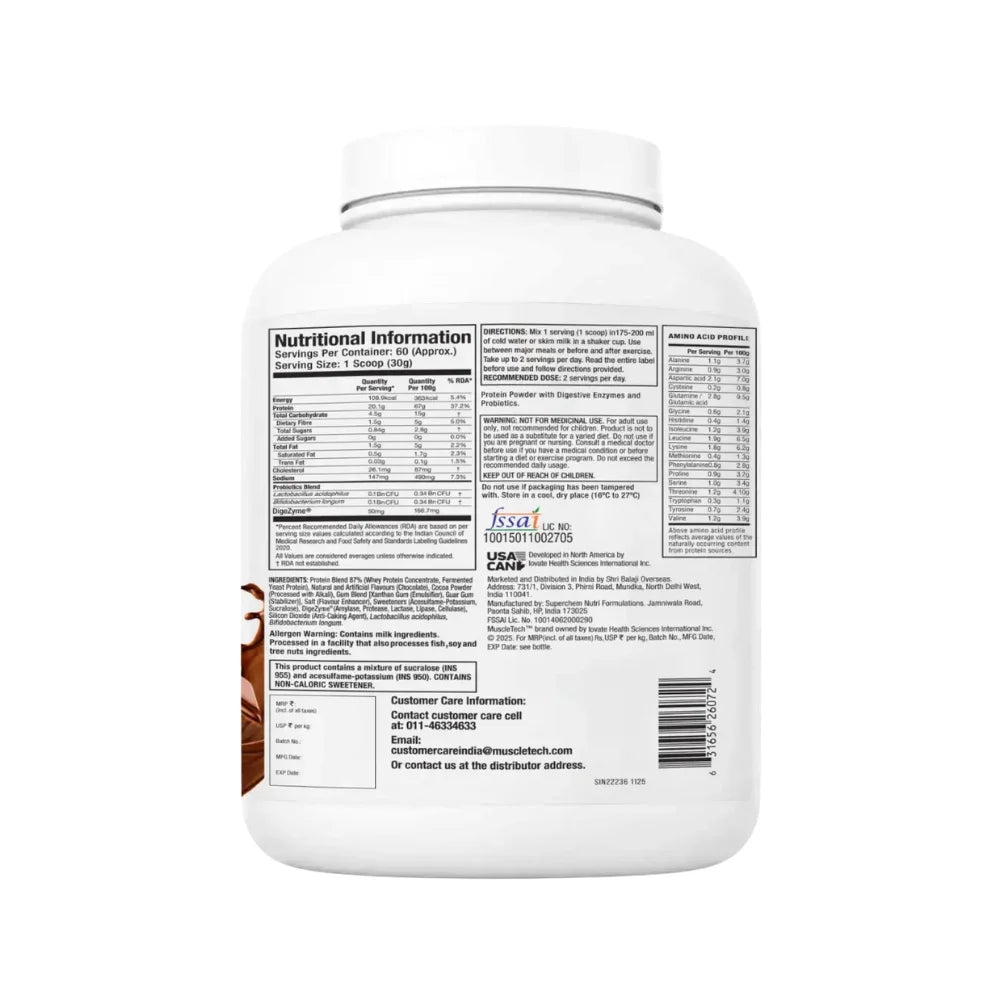 muscletech advanced whey protein+ triple chocolate 1.81kg nutritional information