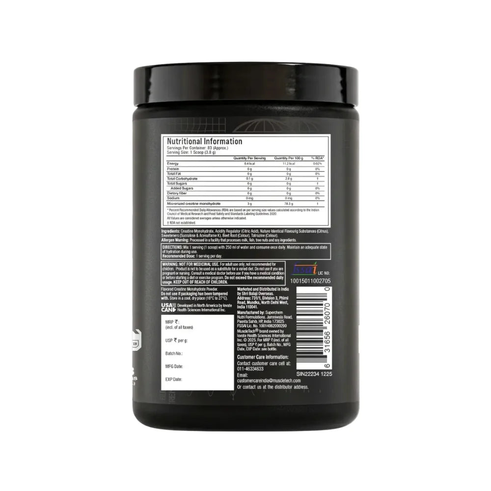 muscletech creatine monohydrate citrus blast 315g nutritional information
