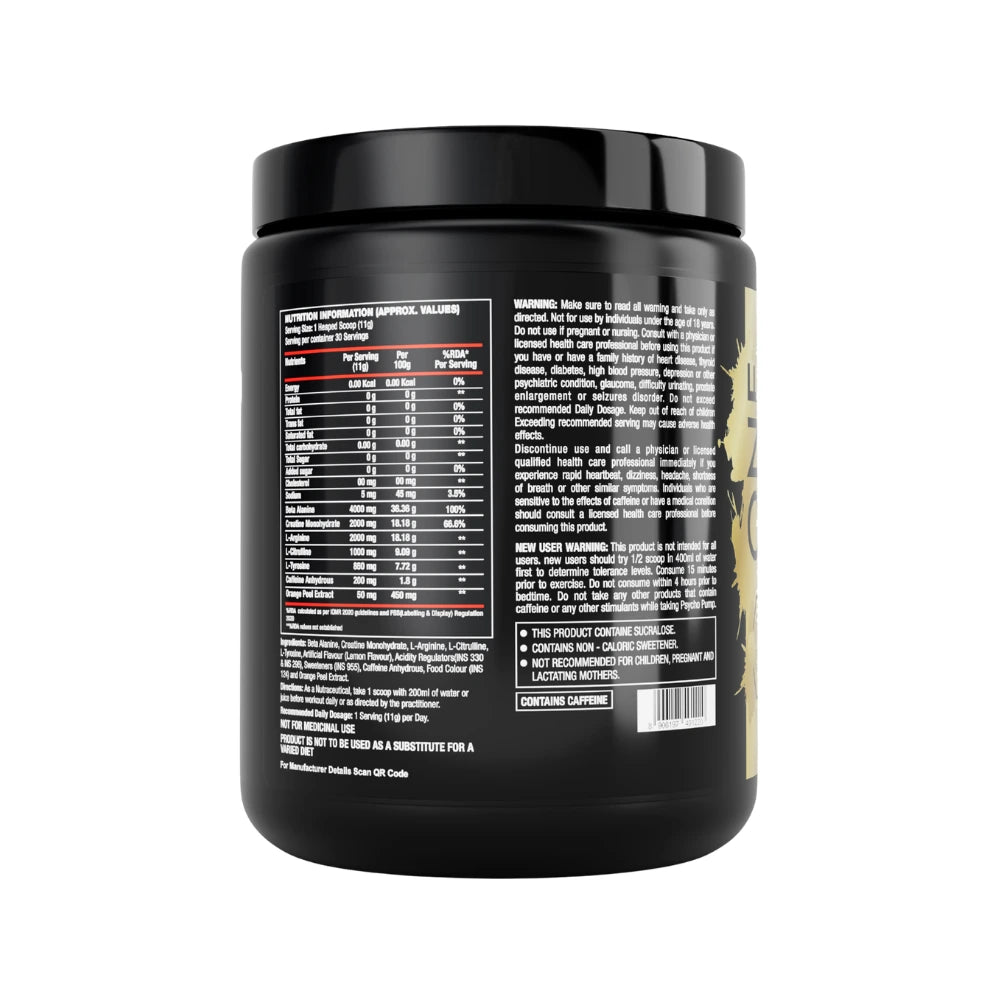 one science psycho pump pre workout nutritional information