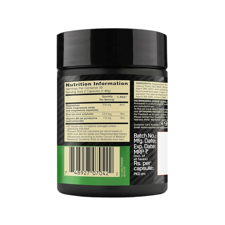 optimum nutrition (on) zinc magnesium aspartate nutritional information