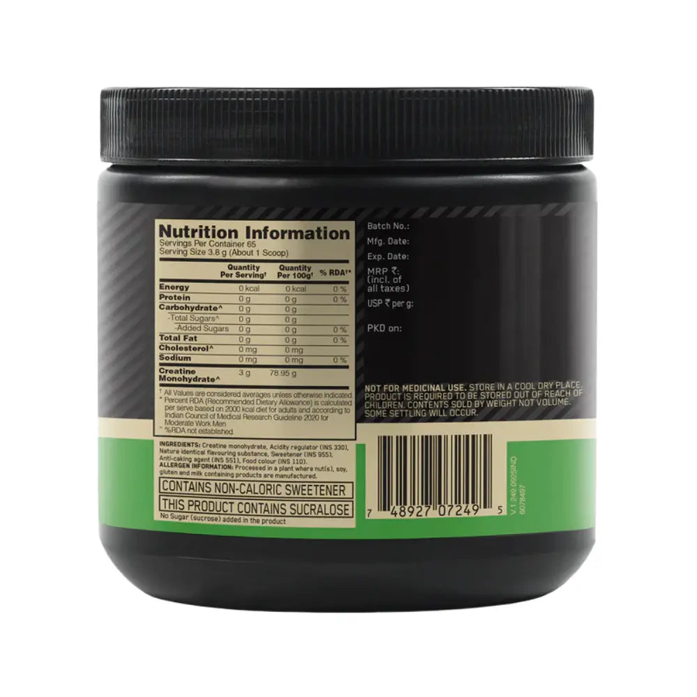 optimum nutrition micronised creatine citrus orange 250g nutritional information