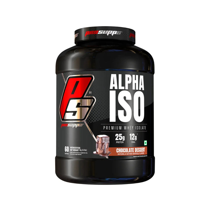 prosupps alpha iso whey protein isolate chocolate dessert flavor