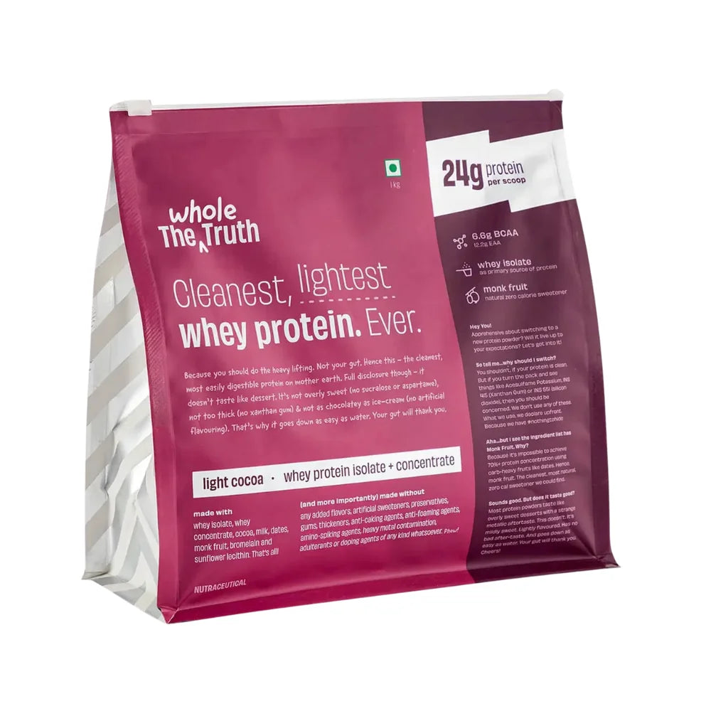 the whole truth whey protein isolate + concentrate light cocoa