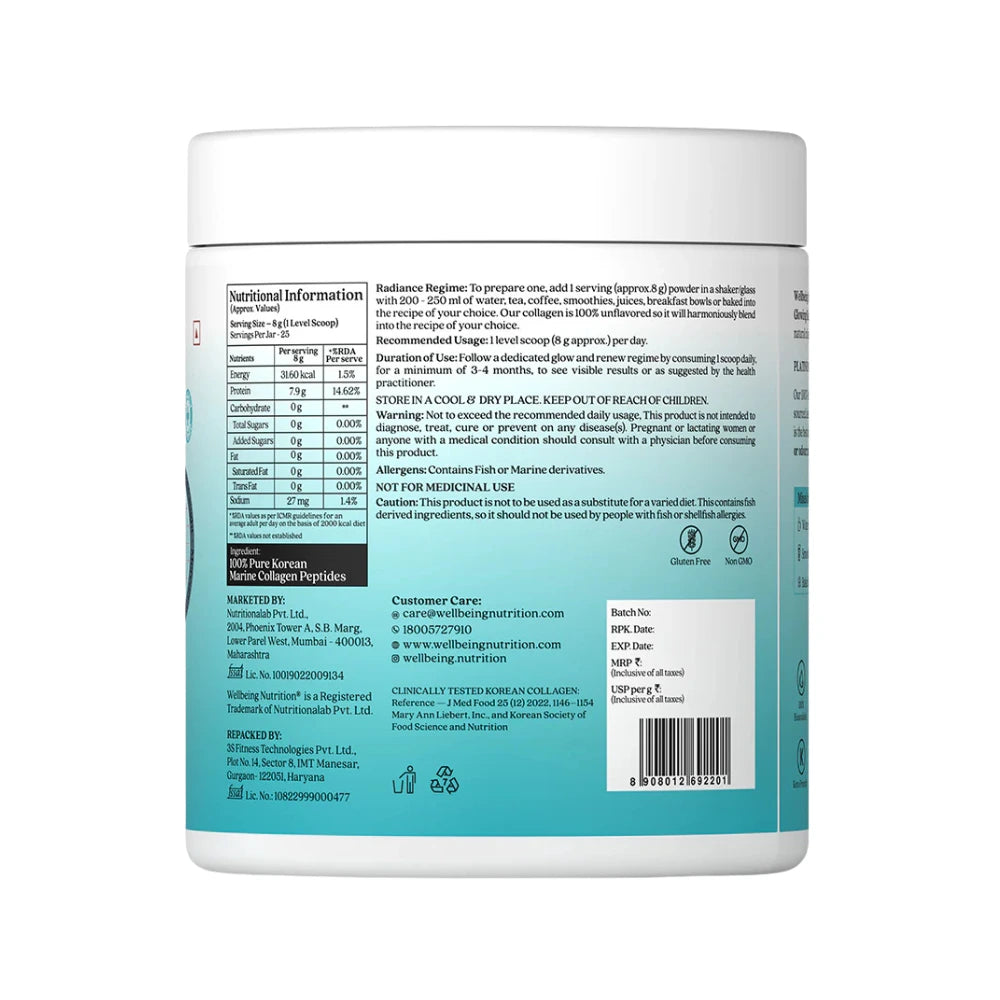wellbeing nutrition marine collagen unflavored nutritional information